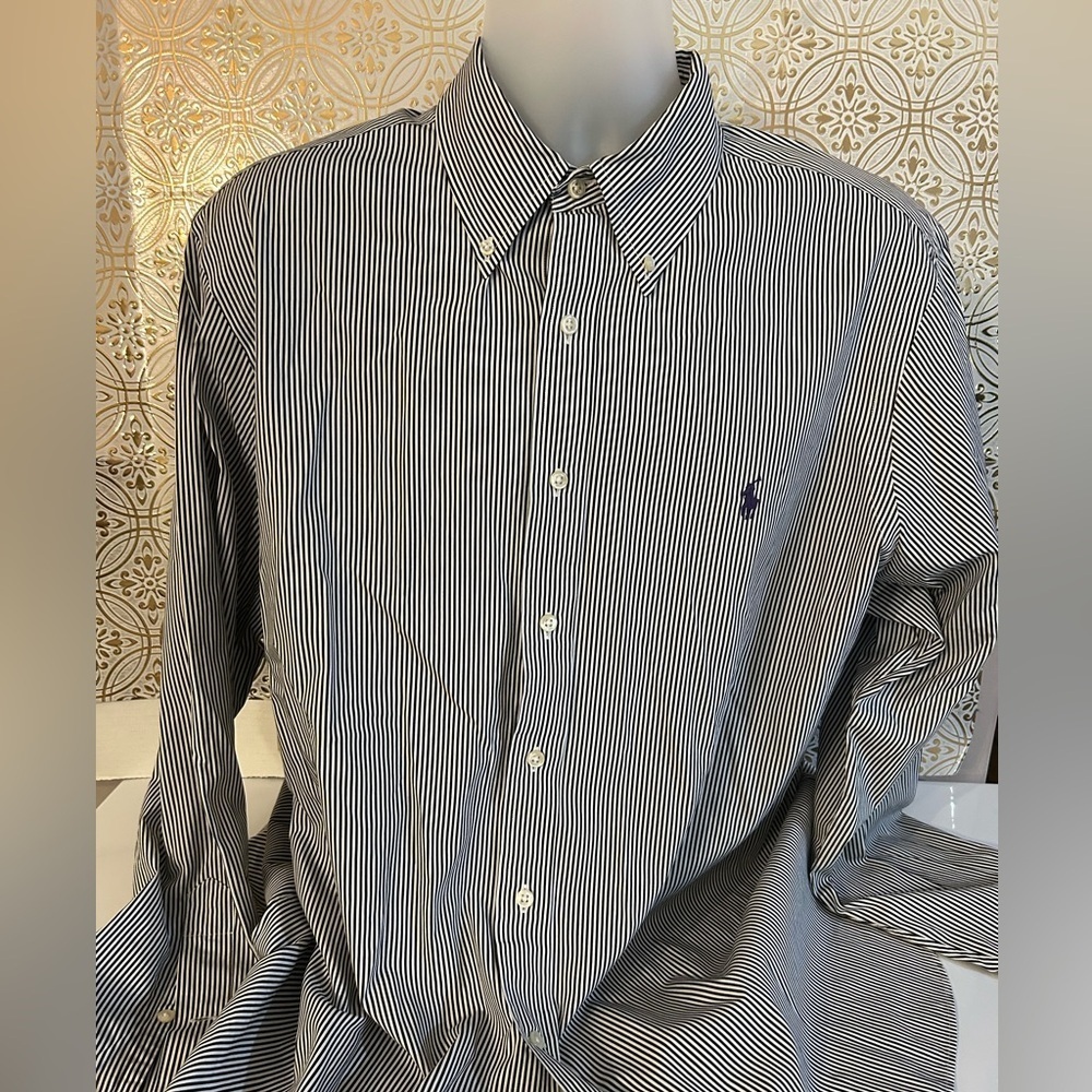 Ralph Lauren Men's Black and White Striped Shirt